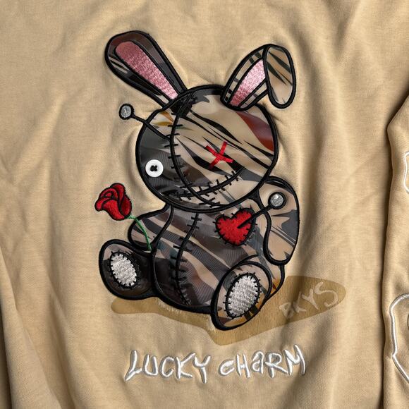 BKYS Lucky Charm Sweatshirt Men's‎ Medium Yellow Embroidered Crew Neck 6468 - Picture 5 of 13